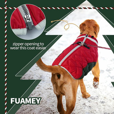 FUAMEY Dog Coat for Small Dogs,Waterproof Dog Winter Jacket with Harness Built in Puppy Cold Weather Coats Reflective Pet Vest with Zipper Warm Fleece Dogs Snowsuit Windproof XS
