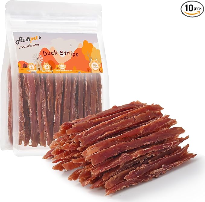 Duck Jerky Dog Treats, Real Duck Strips Dog Snacks, High Protein Dog Jerky, Soft Chewy Dog Training Treats for Small Medium Large Dogs, Healthy Dog Chews in Resealable Bag, 10.6 oz (300g)