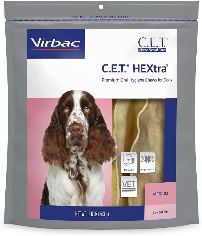 C.E.T.® HEXTRA® Premium Oral Hygiene Chews for Dogs, Rawhide Coated to Fight Bacteria and Reduce Plaque and Tartar, 26-50 lbs