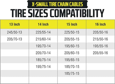 Tire Chain Cables For Snow & Ice, Fits Passenger Cars & Some SUVs, Constructed to Provide Maximum Traction & Grip - Set of 2 (X-Small)
