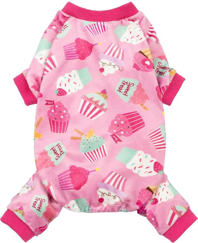 Fitwarm Cupcake Dog Pajamas, Birthday Outfit for Small Dogs Girl, Cozy Pet Onesie with Feet, Pink, XL