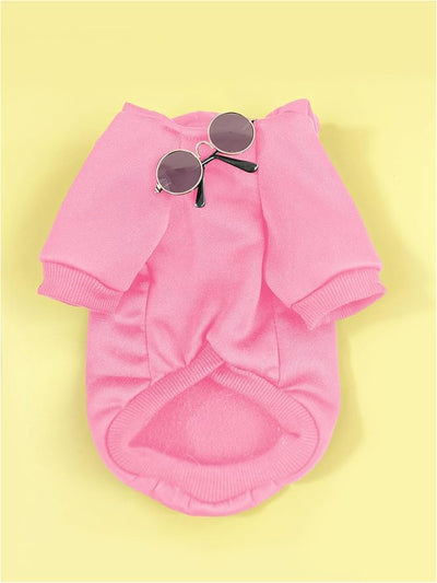 QWINEE 3Pcs Dog Hoodie Cat Apparel Dog Custume Set with Necklace and Sunglasses Pet Clothes for Puppy Small Medium Dogs Cats Light Pink Medium