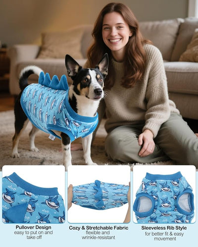 CuteBone Dinosaur Costume Dog Shirt, Stretchy Velvet T-Shirt Clothes for Medium Dogs, Soft & Breathable Pet Tee Outfit Frenchie Apparel for Daily Wear, Cozy Pullover Design Puppy Fashion COSBX04XL