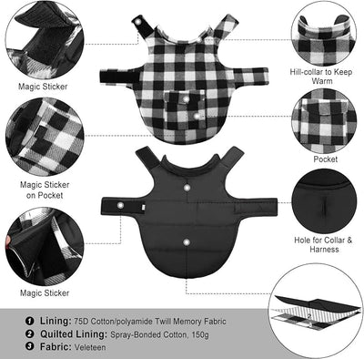 ASENKU Dog Winter Coat, Fleece Doggie Jacket Plaid Reversible Vest Waterproof Windproof Cold Weather Clothes for Small Medium Large Dogs (M, White)