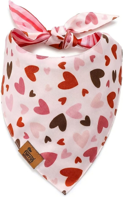Valentine Dog Bandana, Reversible Heart Stripes Design, Soft Breathable Adjustable Scarf for Small Medium Large Dogs, Boy Girl Cute Holiday Outfit Accessory Gift