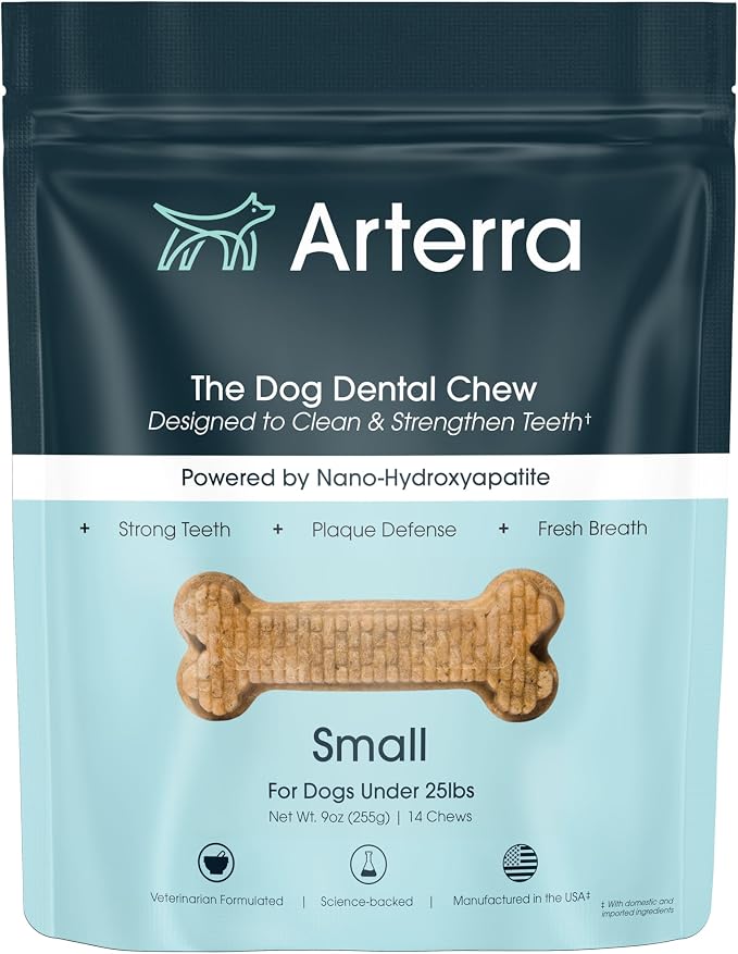 Arterra Pet Science Dental Chews for Dogs with Nano-Nydroxyapatite, 14Count | Dog Dental Chews for Stronger Teeth and Gums, Fight Plaque, Freshen Breath, Support Gut, For Small Dogs (Under 25 Pounds)