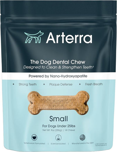 Arterra Pet Science Dental Chews for Dogs with Nano-Nydroxyapatite, 14Count | Dog Dental Chews for Stronger Teeth and Gums, Fight Plaque, Freshen Breath, Support Gut, For Small Dogs (Under 25 Pounds)