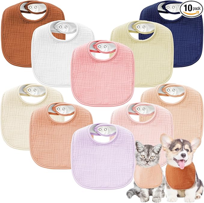 10 Pcs Muslin Cotton Square Dog Bandanas Reversible Pet Bibs Scarf Dog Scarves with Two Snaps Apparel Accessories Kerchief for Small to Medium Puppy Cat (Bright Color)