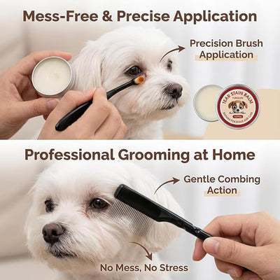 Angel Eyes Tear Stain Remover for Dogs, Tear Stain Remover Balm for Dogs & Cats with Pro Powder Brush – Natural Safe Gently Removes Eye Gunk & Stains – Great for White Dogs, Daily Eye Cleaning (2 PCS)