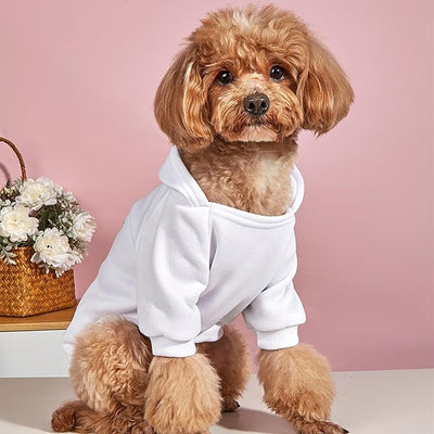 Jecikelon Soft Dog Hoodies for Small Dogs, Fleece Puppy Sweatshirt with Pockets, Warm Winter Cold Weather Coats for Pet Cat, Cute Clothes Puppy Costume (White, X-Large)