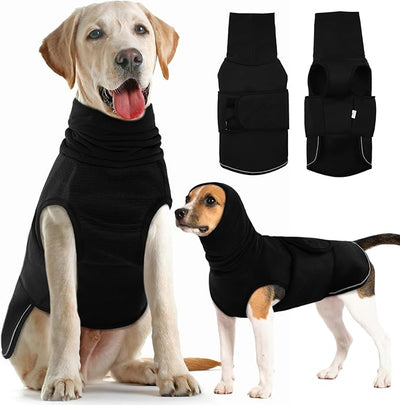 Dog Anxiety Vest with Hoodie,Breathable Dog Thunder Jacket for Thunderstorms,Fireworks,Vet Visits,Separation,Adjustable Calming Vest for Small Medium Large Dogs,Black,3XL