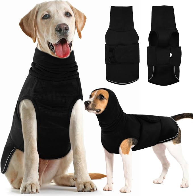 Dog Anxiety Vest with Hoodie,Breathable Dog Thunder Jacket for Thunderstorms,Fireworks,Vet Visits,Separation,Adjustable Calming Vest for Small Medium Large Dogs,Black,M