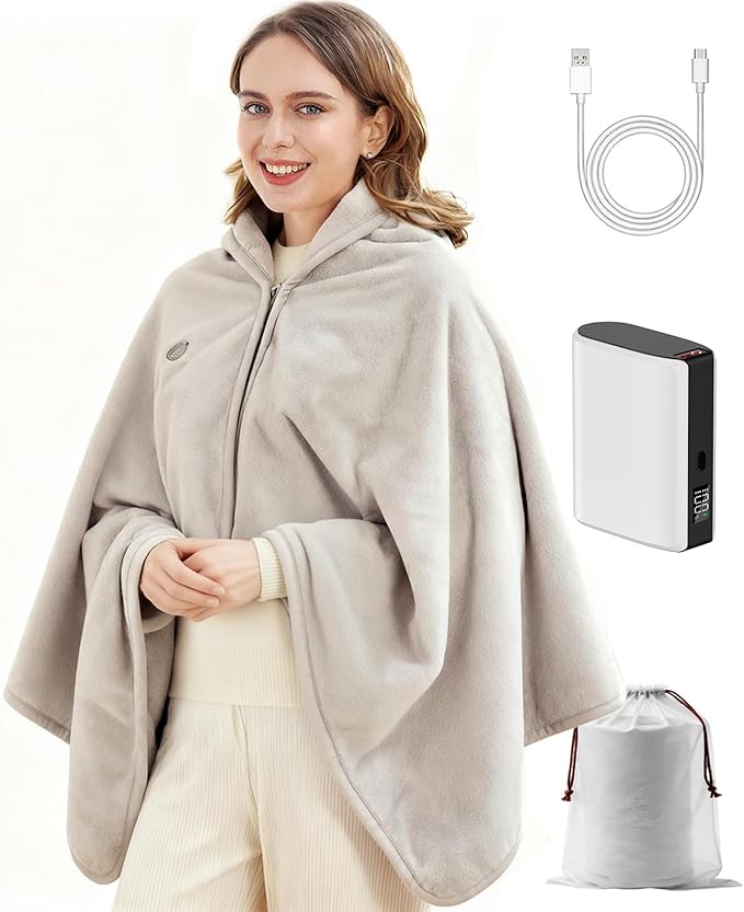Zireot Cordless Heated Blanket, Battery Operated & Rechargeable Throw – Portable Electric Blanket with Far-Infrared Heating, Faux Rabbit Fur, 9000mAh Battery Powered, Travel, Office & Outdoor Use
