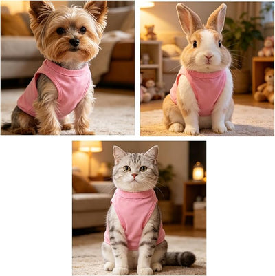 Pink Girl Dog Shirts Blank Pet Clothes Female Puppy Outfits Cat Kitten Tank Top Rabbit Bunny Apparel (Neck Girth 10.24'')
