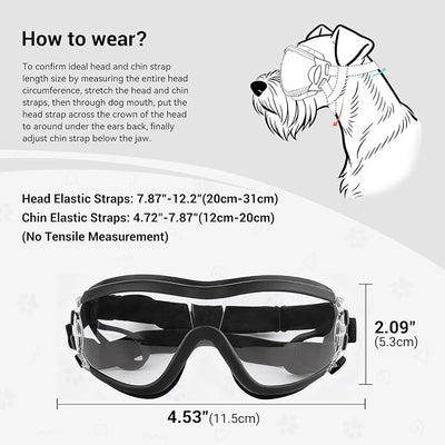 Enjoying Clear Dog Goggles Medium-Small Breed, UV Protection Dog Sunglasses for Medium Dogs, Windproof Dust-Proof, Dog Eye Protection for Outside Cycling Driving, Adjustable Straps, Clear