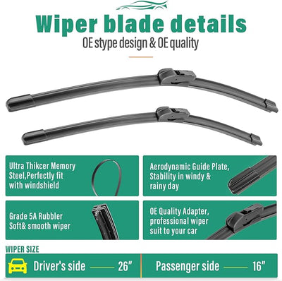 26" 16" Windshield Wiper Blades Replacement for Chevrolet Chevy Trax Buick Envista 2024 2025 2026 Original Factory Quality Front Wipers Blade Set for My Car - (Pack of 2)