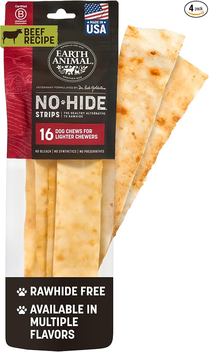 No Hide Strips - Natural Rawhide Free Dog Chew Strips, Beef - 16 Count