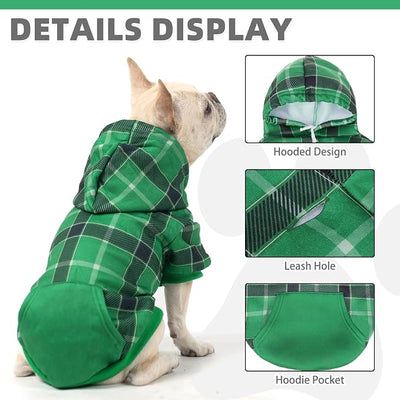 KOOLTAIL Plaid Dog Hoodie for Small Medium Large Dogs - Pet Clothes Sweater with Hat and Pocket for Cold Weather Winter, Warm Soft Dog Hooded Sweatshirt Coat Outfit for Puppy Cats Girls Boys Green S