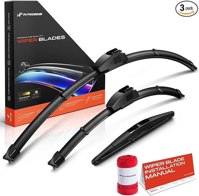 A-Premium 26"+16"+10" Windshield Wiper Blades with Wear Indicator & Towel | Compatible with Nissan LEAF 2011-2017, Front Rear Wipers Blade Set for Hook/RL3 Arm Connector, Pack of 3