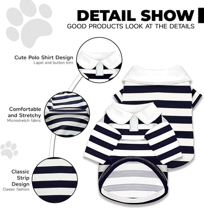 BAEJMJK Cute Dog Shirt Boy Girl Dog Clothes Striped Collared Polo T-Shirt for Small Medium Dogs Cats Soft Breathable Pet Puppy Outfits(Navy Blue,Small)