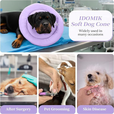 IDOMIK Dog Cone,Waterproof Dog Recovery Collars & Cones,Comfy Protective Pet Neck Donut Collar After Surgery,Soft Cone for Dogs to Stop Licking,Adjustable Elizabethan Collar for Dogs & Cats,Purple,S