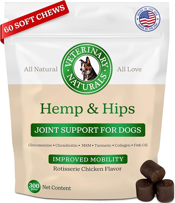 Hemp & Hips Joint Supplement for Dogs/Supports Relief from Hip and Joint Pain in Large, Aging Dogs (Regular, Rotisserie Chicken)