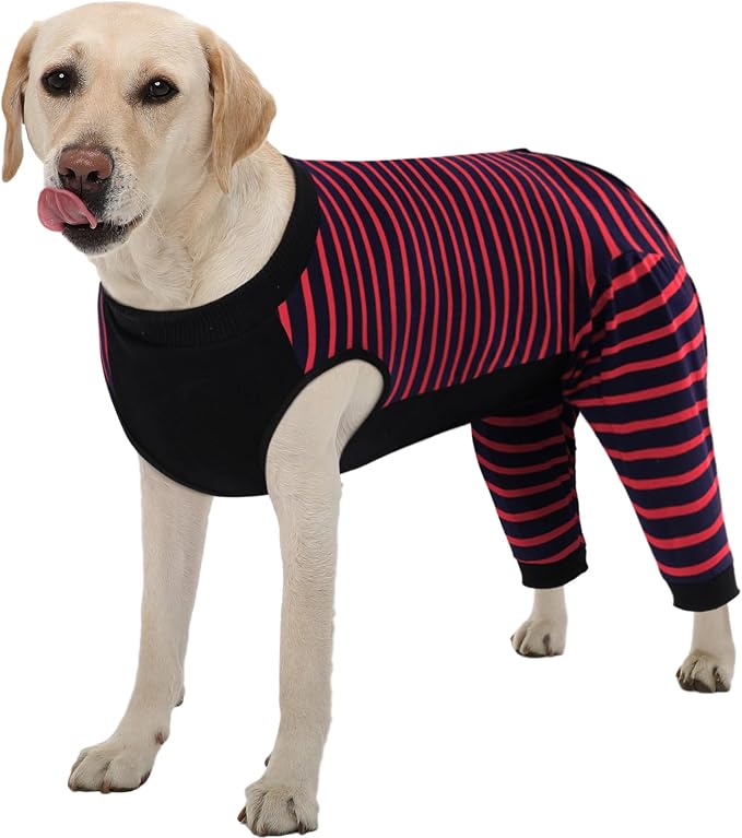 Kuoser Dog Recovery Suit with Anti Licking Rear Leg Sleeve, Red 2XL | Abdominal Dog Surgical Suit with Pants Cover Protect Wounds, Dogs Elbow Protector Soft Pet Surgery Onesie Cone Alternative