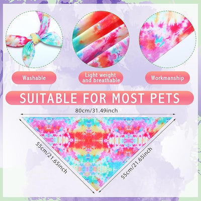 Silkfly 50 Pcs Summer Tie Dye Dog Bandanas Bulk Pet Scarf Grooming Salon Colorful Triangle Washable Male and Female Dog Bib Neckerchief for Puppy Large Pet Birthday Party Decor(X-Large)