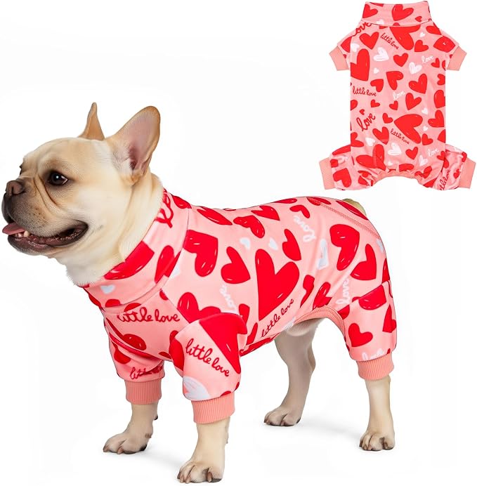 KYEESE Valentine's Day Dog Pajamas, Lightweight Heart Print Dog Onesie, Soft Stretchy Pjs for Pet, Cute Festival Dogs Pajamas for Small Dogs, Pink, Large