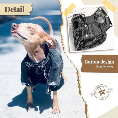 Cool Dog Jean Jacket Small Puppy Outfits Frenchie Clothes Denim Coats for Small Medium Dogs Cats Boys Girls Pet Vest Dog Shirt Clothing Doggy Costume (Black Print, L（Suggest 9-12 lbs）)