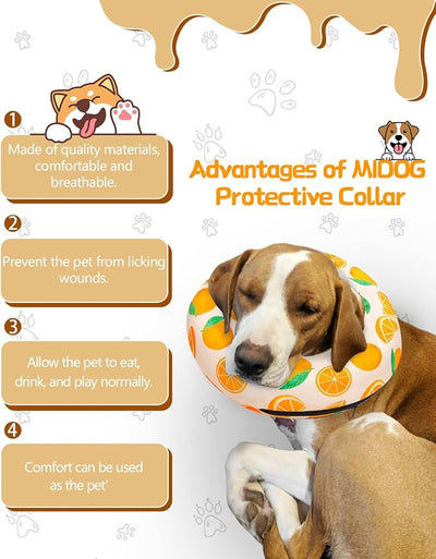 MIDOG Inflatable Dog Cone Alternative for After Surgery - Soft Protective Donut Collar Prevents Licking, Comfortable Recovery E-Collar Alternative for Small Medium Large Dogs (Orange,L)
