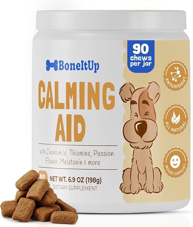 Pet Calming Chews for Dogs - Helps with Separation, Anxiousness, Thunderstorms & More - Natural Dog Calming Treats with Chamomile, L-Tryptophan & Melatonin for Balanced Mood & Sleep (90 Ct)
