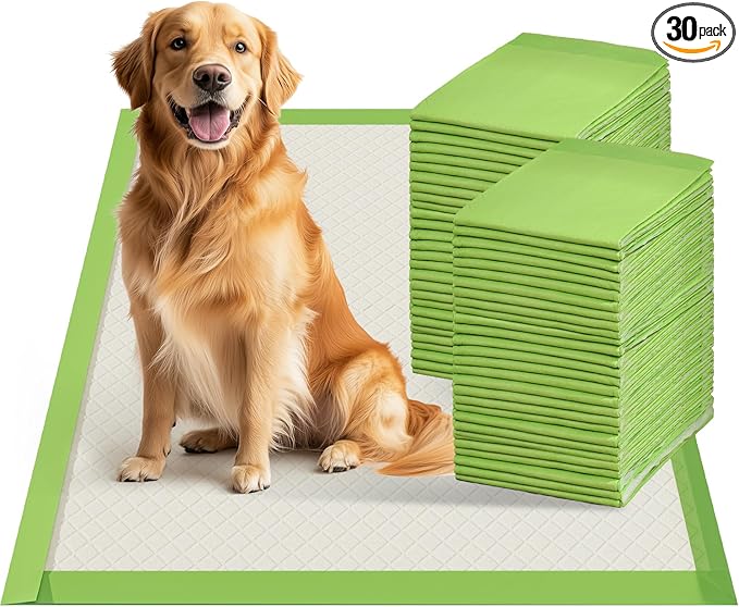 Gardner Pet Dog Pee Pads Extra Large 27.6"x33.5", XL Thicker ECO Green Disposable XLarge Puppy Training Pads Super Absorbent Full Edge-Wrapping Pad for Dogs, Puppies, Doggie, Cats, Rabbits-(30 Count)