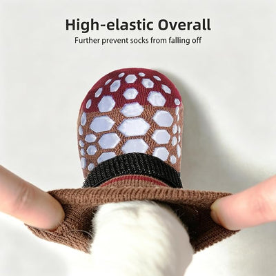 PUPTECK Anti-Slip Dog Socks with Double Sides for Small Medium Large Dogs Hardwood Floors Prevents Licking, Dog Shoes for Hot Pavement Traction Control Paw Protector for Senior Dogs, Striped Brown S