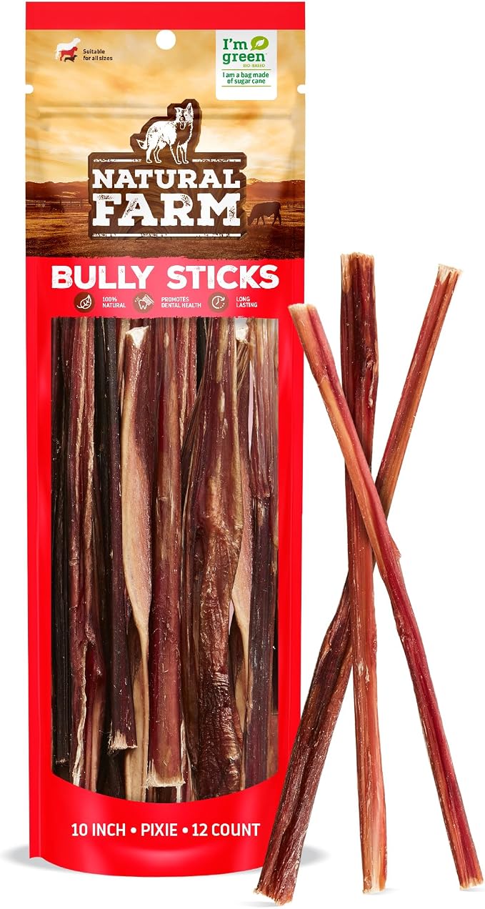 Pixie Bully Sticks (10 Inch, 12 Pack), Pet Pizzle Chew, Extra-Thin Pet Treats - Grain-Free, High Protein, Best Rawhide Alternative for Small, Puppies or Senior Dogs