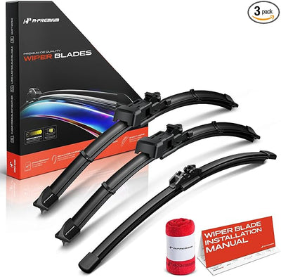 A-Premium 17"+17"+7" Windshield Wiper Blades with Wear Indicator & Towel | Compatible with Ford Bronco 2021-2024, Front Rear Wipers Blade Set, TL2/FR_DH Arm Connector, Pack of 3