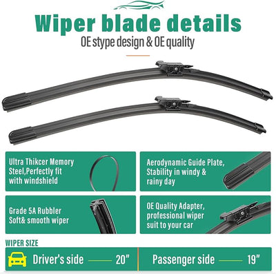 20" 19" 10" Windshield Wiper Blades Replacement for Mini Cooper Countryman 2011 2012 2013 2014 2015 2016 BMW Mini Country Man SUV R60 Premium Front Rear Wipers Set - OEM Quality (Pack of 3)