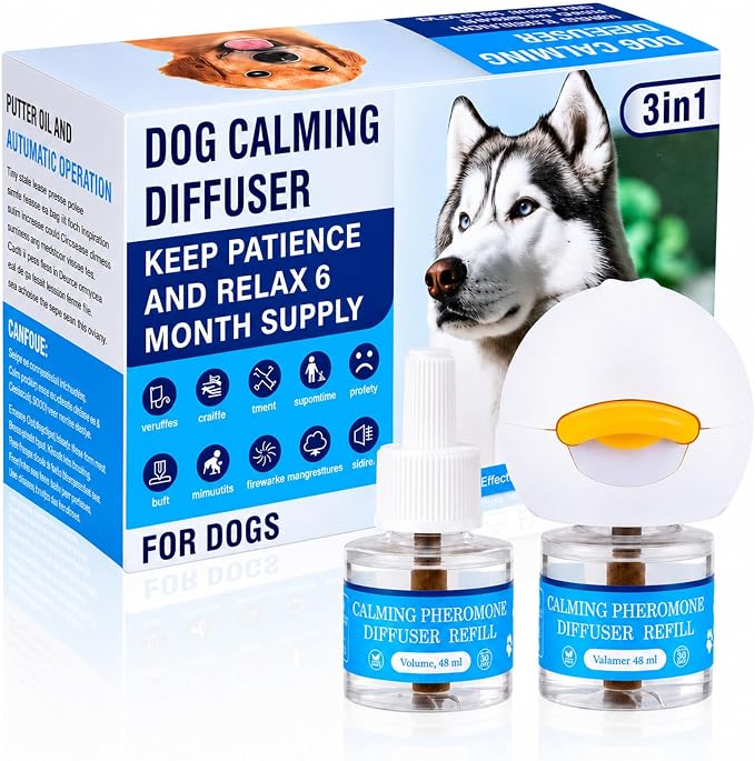Dog Calming Diffuser, Dog Pheromones Calming Diffuser for Anxiety Relief, Plug in & 2 Refills, Covers 700 Sq Ft, Pheromone Diffuser for Dogs Reduces Barking Chewing Stress Separation Anxiety
