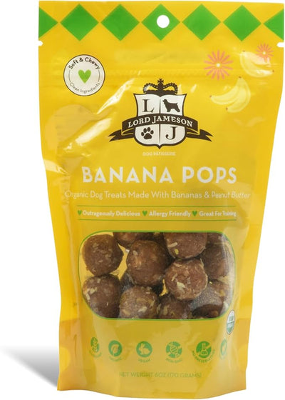 Lord Jameson Banana Pops 6 oz: Organic Soft & Chewy Dog Treats | Natural Puppy & Senior Treats | Easy Chew Hypoallergenic Dog Snacks | Gourmet Healthy Training Treats for Small & Large Dogs