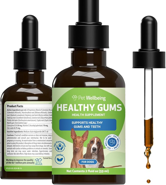 Healthy Gums for Dogs - Natural Supplement for Healthy Gums, Teeth and Breath Against Dog Gingivitis - 2oz (59ml).