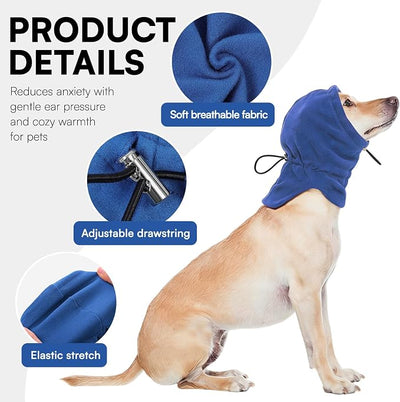 Dog Calming Hoodie Pet Ear Cover, Adjustable Headband for Small Medium Large Dogs, Pet Muffs Head Wraps for Grooming Firework Thunderstorms, Blue XL