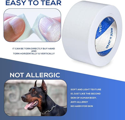 Ear Tape for Dogs 2 Pack with Dog Ear Cleaner Cotton Swabs, Self Adhesive Cotton Tape for Dog Ear Protection and Support, Ear Care Set for Dogs (Tape Width_1 inch(25mm))