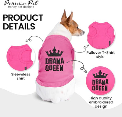 Parisian Pet Dog Shirt - 100% Cotton Shirts for Large Dogs - Pink Sleeveless Girl Pet Clothes - Lightweight and Breathable Puppy Clothes - Stretchy Drama Queen Dog Apparel - Funny T Shirts for Dogs