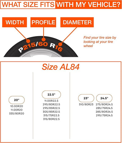 AutoSock for Commercial Vehicles and Trucks AL84, Snow Socks for Tires, Pack of 2