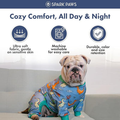 Spark Paws Dog Pajama, Dog Recovery Suit Male, Onesie, Ultra-Soft and 4-Way Stretch, for Small Medium and Large Breeds - Dragons - XL