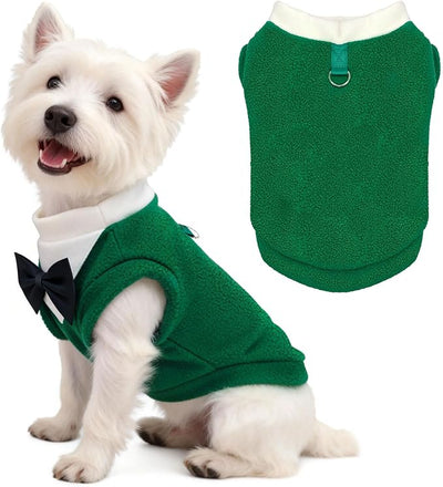 Cute Dog Fleece Sweater with D-Ring, Fall Winter Dog Clothes Tuxedo Costume with Bowtie, Soft Puppy Sweatshirt Chihuahua Yorkie Apparel Poodle Outfits for Small Medium Large Dogs(Green,XXL)