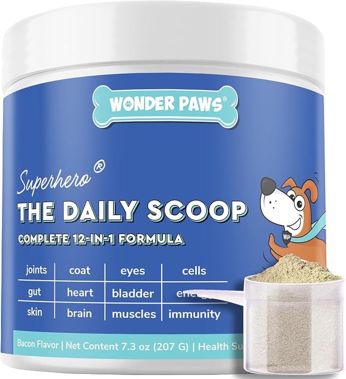 Premium 12-in-1 Multivitamin Powder for Dogs Food Topper – Daily Scoop Multivitamin Dog Supplement for Joints, Digestion, Skin, Heart & Immunity – Probiotics, Collagen, Glucosamine, Mushrooms–7.3oz