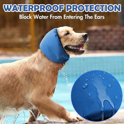 Dog Ear Covers for Bath Swimming, Waterproof Ear Wrap for Dogs, Pet Ear Muffs for Grooming Noise Protection, Elastic Calming Ear Caps (M)