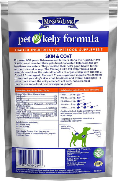 The Missing Link Pet Kelp Canine Skin & Coat 8oz Superfood Powdered Supplement, Organic & Limited Ingredient Formula for Dogs