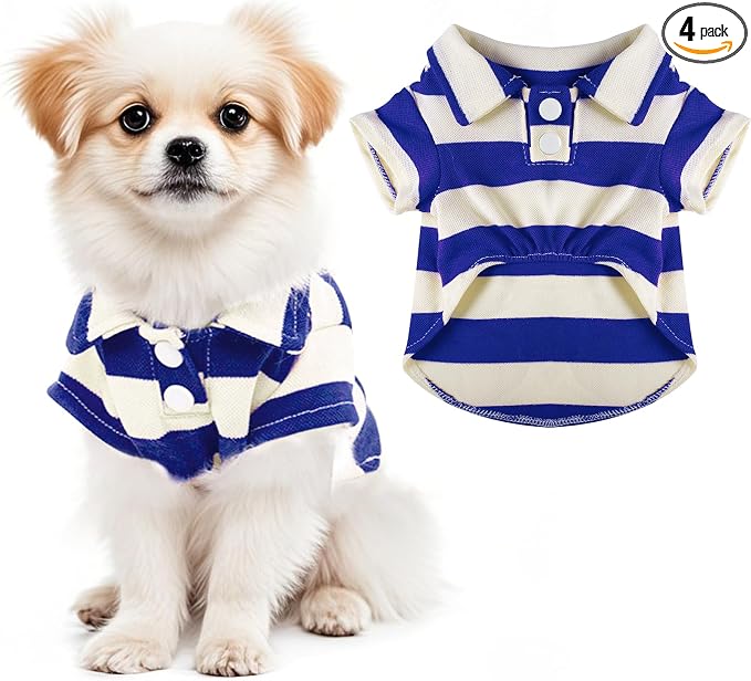 Dog Shirt Polo Shirt Striped Collar Puppy Clothes Summer Button Up Pet Clothes for Small Medium Dogs Cats for Boy Girl Pets (Royal Blue, Medium)